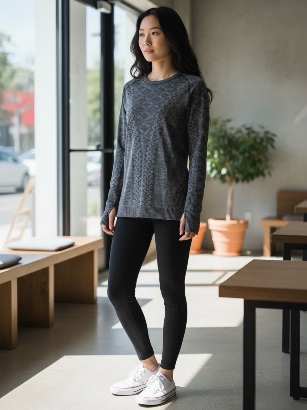 Lululemon athletica Rest Less Pullover Gray Textured Women’s Size 6 Long Sleeve